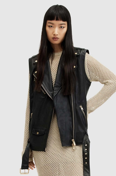 Кожаный жилет AllSaints BILLIE GILET женский цвет чёрный переходная WL585Z