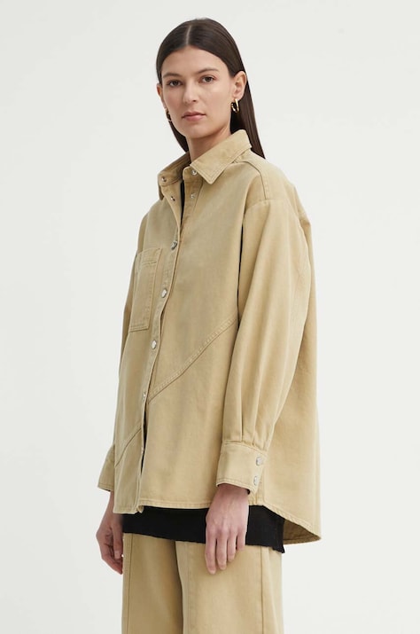 AERON geacă din denim ANITA femei, culoarea verde, de tranziție, oversized, AW24RSSH152451