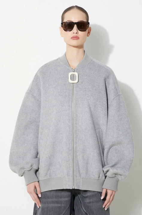 Vlnená bunda bomber JW Anderson Puller Oversized Bomber Jacket šedá farba, prechodná, oversize, JK0204.PG0935.907