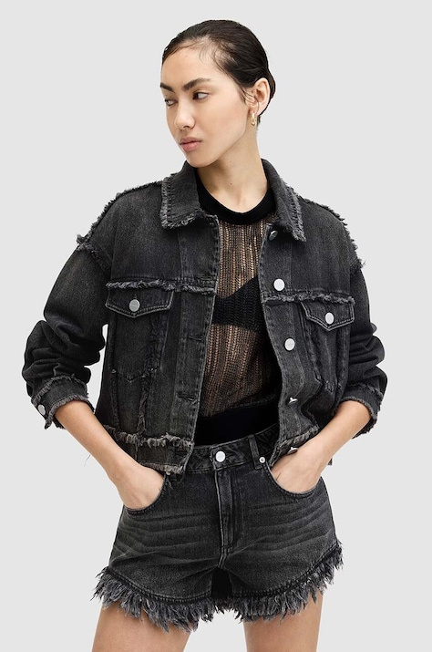 AllSaints geacă din denim CLAUDE FRAY JACKET femei, culoarea negru, de tranziție, W041OA