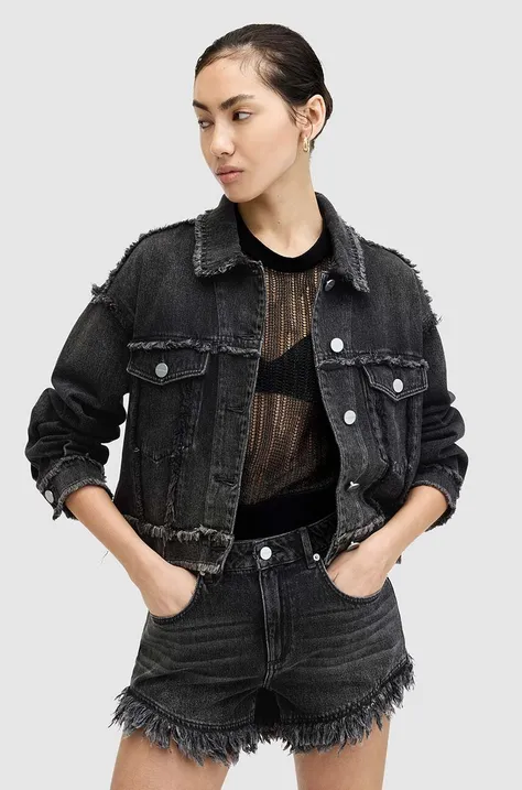 Jeans jakna AllSaints CLAUDE FRAY JACKET ženska, črna barva, W041OA