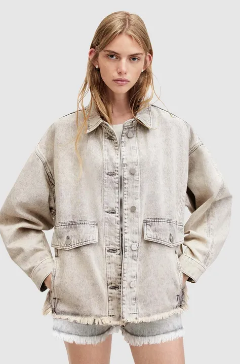 Traper jakna AllSaints HETTIE DENIM SHACKET za žene, boja: siva, za prijelazno razdoblje, oversize, W033PA