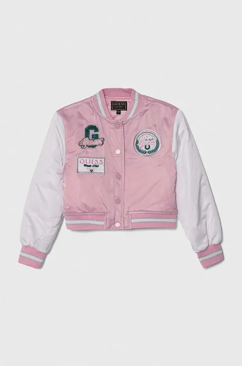 Otroška bomber jakna Guess roza barva