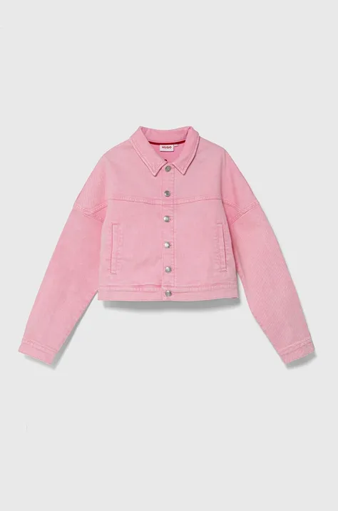 Dětská riflová bunda HUGO růžová barva