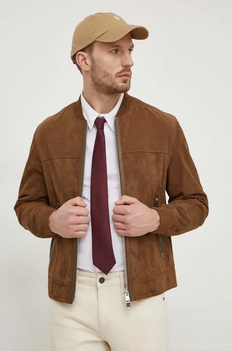 Замшевая куртка BOSS мужская цвет коричневый переходная