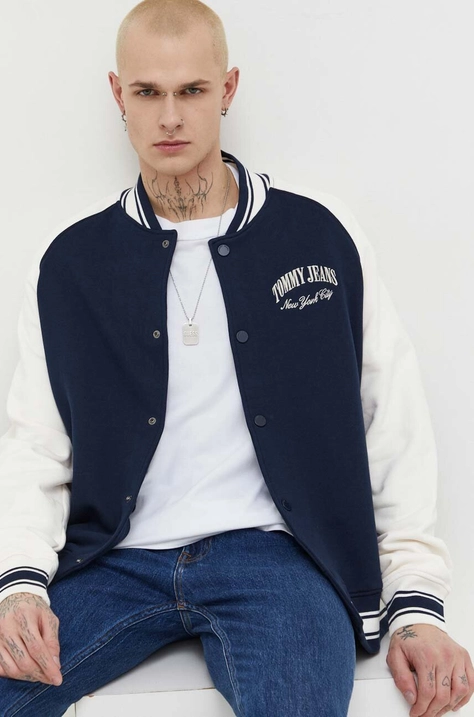 Tommy Jeans pamut melegítőfelső sötétkék, férfi, mintás