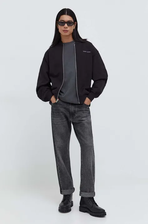 Bavlněná mikina Tommy Jeans pánská, černá barva, hladká, DM0DM18406