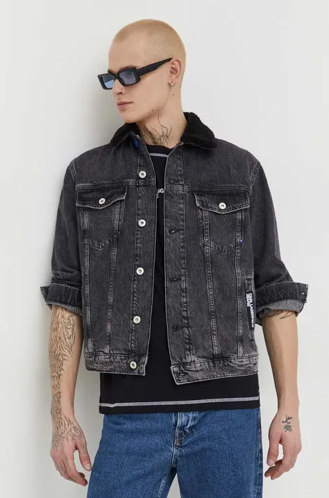 Rifľová bunda Karl Lagerfeld Jeans pánska, čierna farba, prechodná