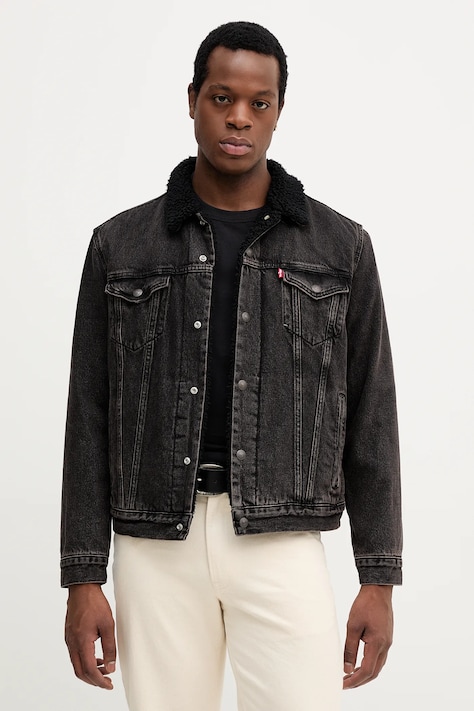 Levi's kurtka jeansowa kolor czarny przejściowa 16365