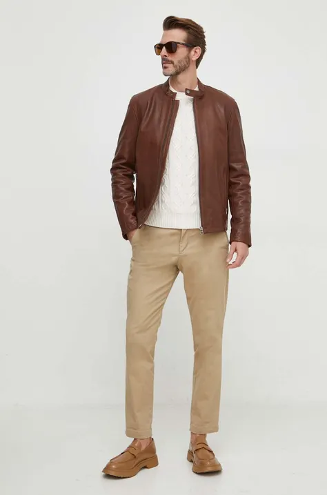 Kožená bunda Pepe Jeans pánska, hnedá farba, prechodná
