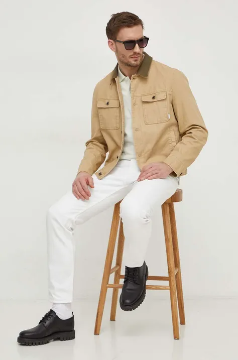 Rifľová bunda Pepe Jeans pánska, béžová farba, prechodná