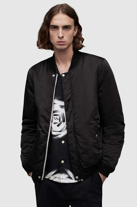 AllSaints geaca bomber cu doua fete Eris barbati, culoarea negru, de tranzitie