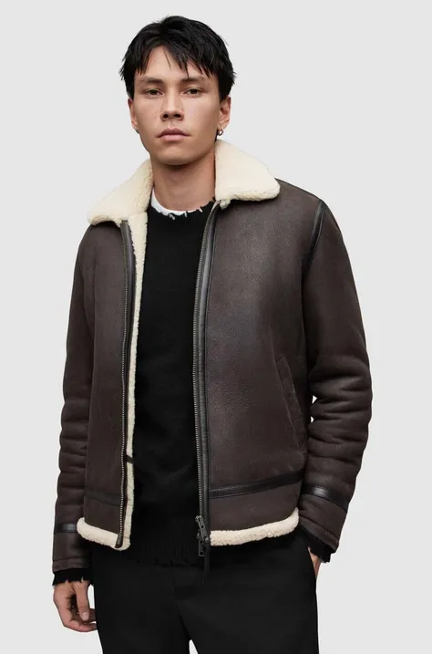 Кожаная куртка AllSaints Rhys мужская цвет коричневый зимняя