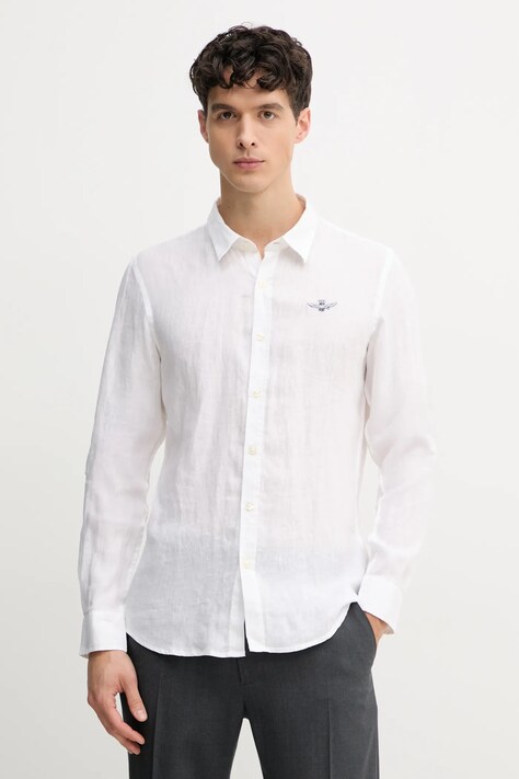 Πουκάμισο από λινό Aeronautica Militare χρώμα: άσπρο, CA1239CT3089