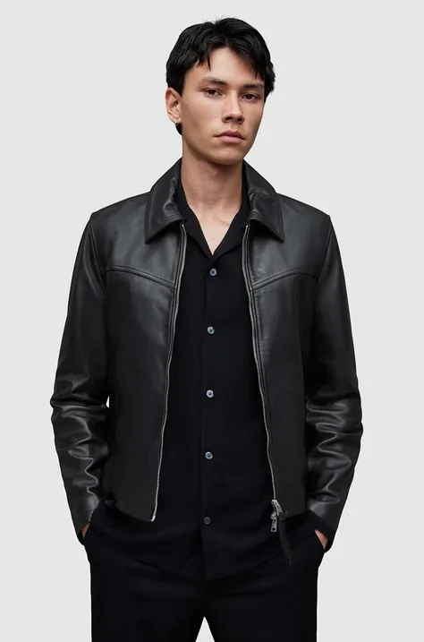 Kožna jakna AllSaints Tune za muškarce, boja: crna, za prijelazno razdoblje