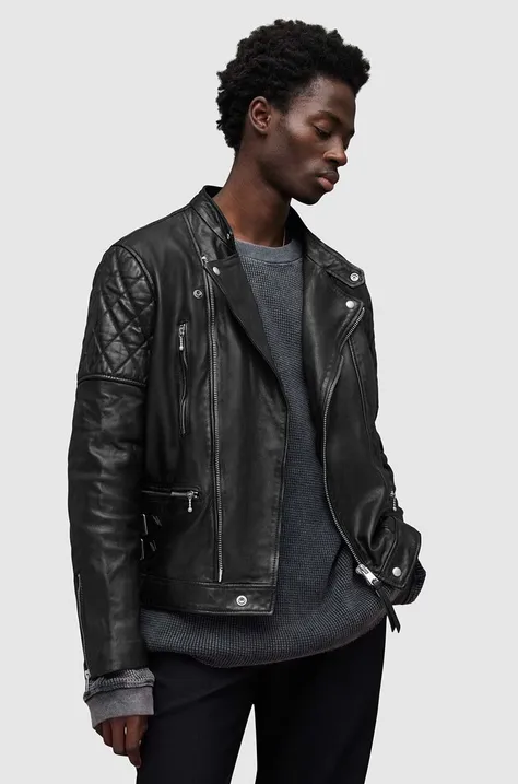 Kožená bunda AllSaints Whitson pánska, čierna farba, prechodná