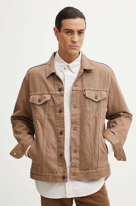 Levi's geaca jeans barbati, culoarea maro, de tranzitie