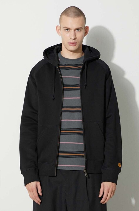 Bunda Carhartt WIP Hooded Chase Jacket černá barva, s kapucí, hladká, I033664.00FXX