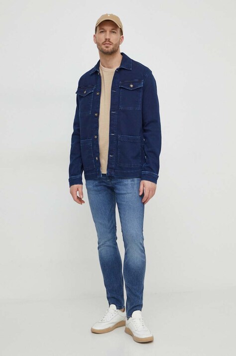 Pepe Jeans geacă din denim bărbați, culoarea bleumarin, de tranziție