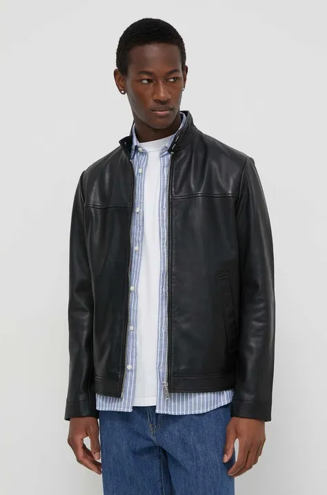 Kožna jakna Marc O'Polo za muškarce, boja: crna, za prijelazno razdoblje