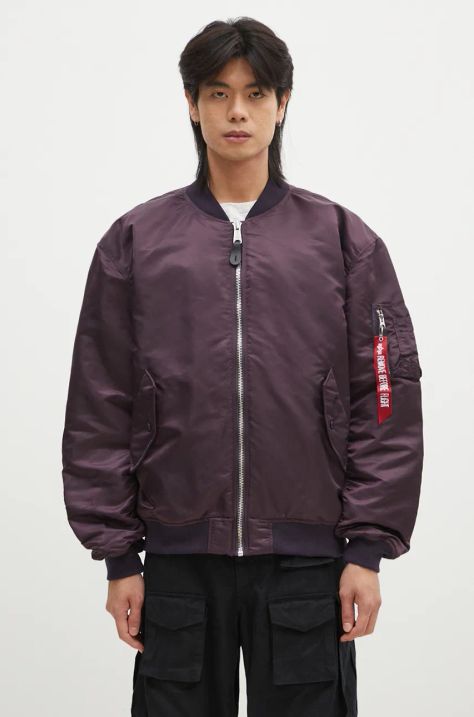 Bunda Alpha Industries MA-1 CS pánska, fialová farba, prechodná, oversize, 136136