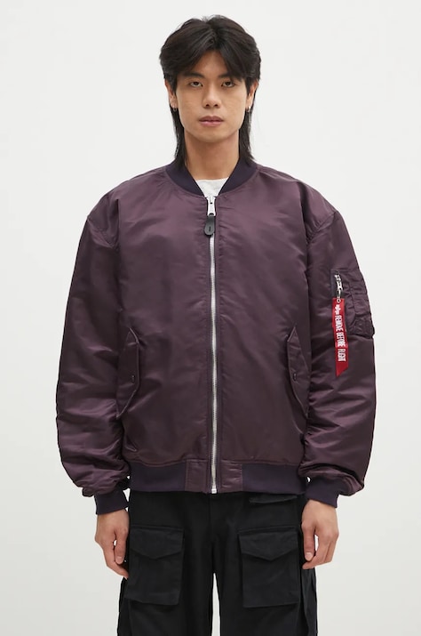 Bunda Alpha Industries MA-1 CS pánska, fialová farba, prechodná, oversize, 136136