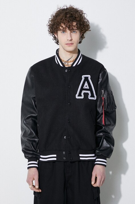 Alpha Industries geaca bomber PU College barbati, culoarea negru, de tranzitie, 146111