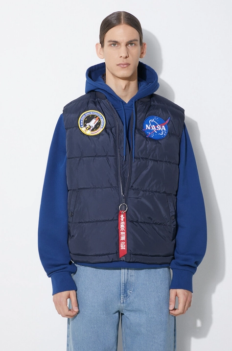 Елек Alpha Industries Puffer Vest NASA мъжки в тъмносиньо зимен модел 118124