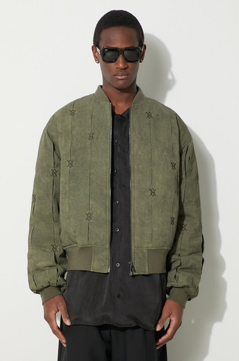 Bunda Daily Paper Rasal Bomber Jacket pánska, zelená farba, prechodná, oversize, 2411128