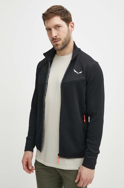 Спортен суичър Salewa Puez Waffle Hybrid в черно с изчистен дизайн 00-0000028859