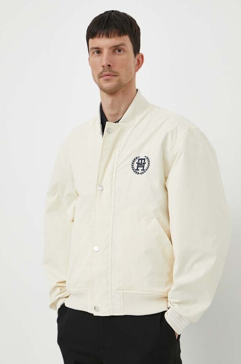 Tommy Hilfiger geacă bomber cu două fețe bărbați, culoarea bej, de tranziție MW0MW34451