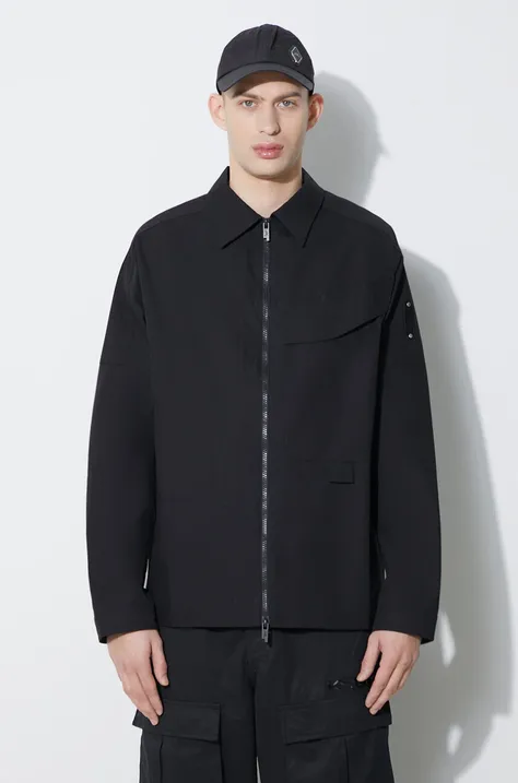 Памучно яке A-COLD-WALL* Zip Overshirt в черно преходен модел с уголемена кройка ACWMSH138A