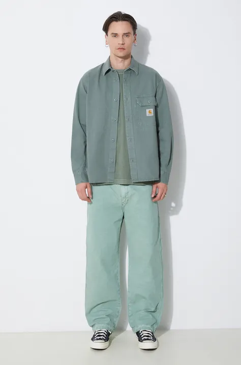 Carhartt WIP jachetă de cămașă din bumbac Reno Shirt Jac culoarea verde, de tranzitie, I031447.1YFGD