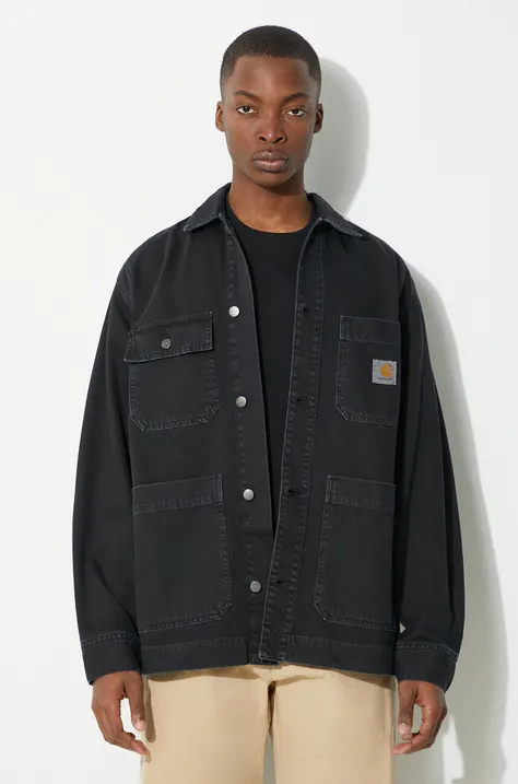 Carhartt WIP geaca jeans Garrison Coat barbati, culoarea negru, de tranzitie, I033114.894J
