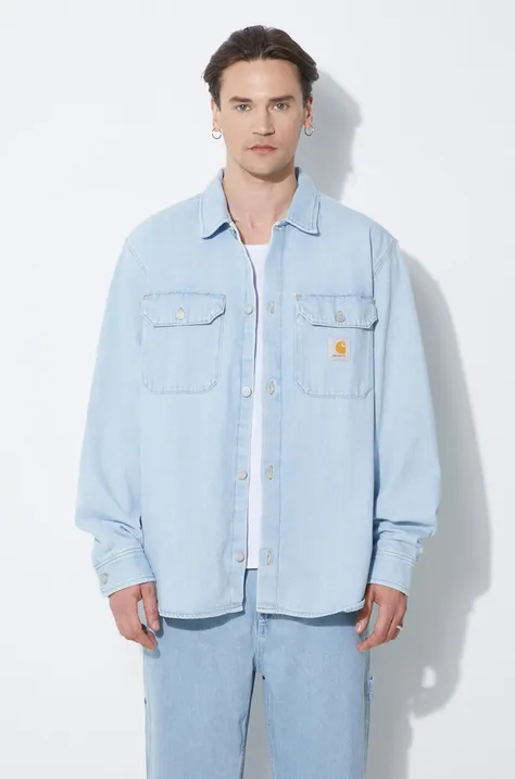 Carhartt WIP giacca di jeans Harvey Shirt Jac uomo colore blu  I033346.112