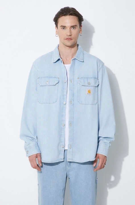 Дънково яке Carhartt WIP Harvey Shirt Jac в синьо преходен модел I033346.112