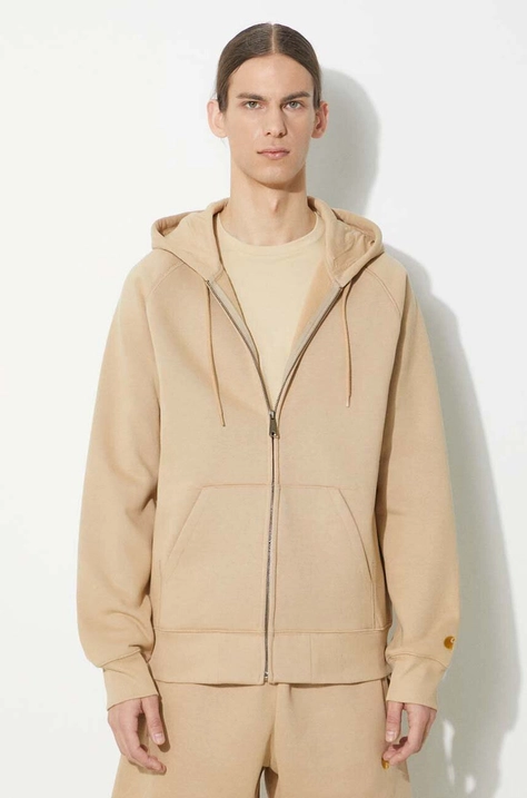 Кофта Carhartt WIP Hooded Chase Jacket мужская цвет бежевый с капюшоном однотонная I033664.22IXX