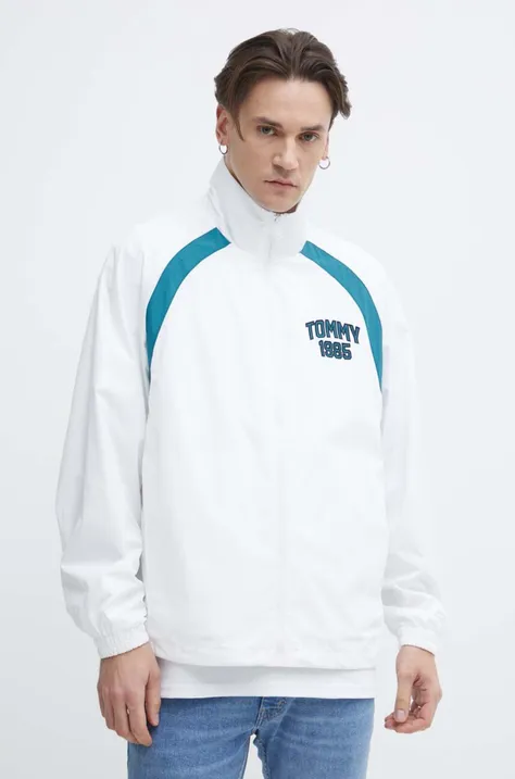 Jakna Tommy Jeans za muškarce, boja: bijela, za prijelazno razdoblje, oversize, DM0DM18699