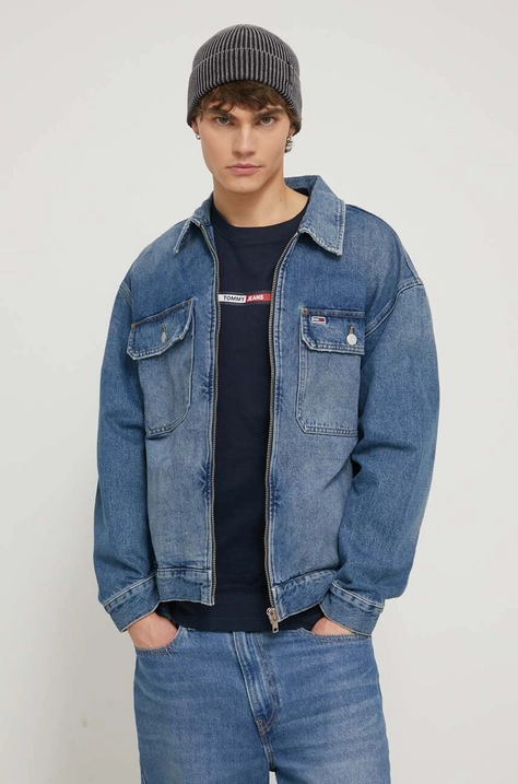 Rifľová bunda Tommy Jeans pánska,prechodná,oversize,DM0DM18777