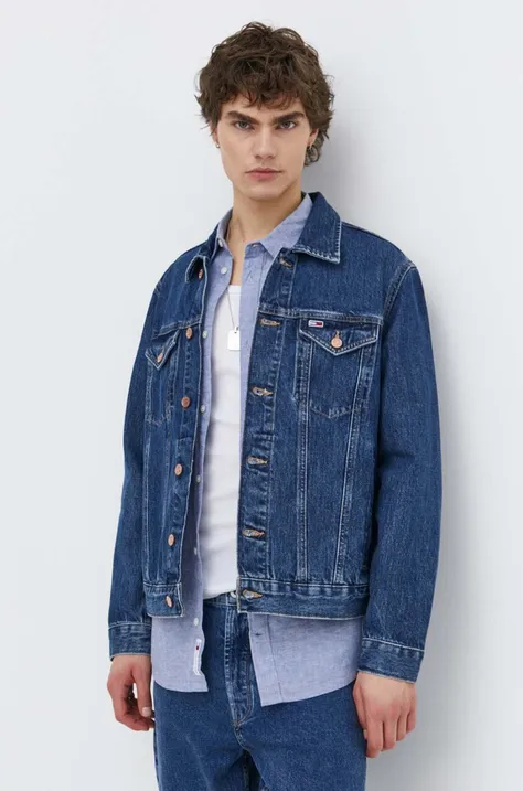 Džínová bunda Tommy Jeans pánská, tmavomodrá barva, přechodná, DM0DM18782