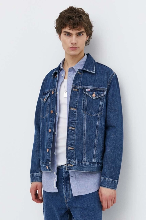 Rifľová bunda Tommy Jeans pánska,tmavomodrá farba,prechodná,DM0DM18782