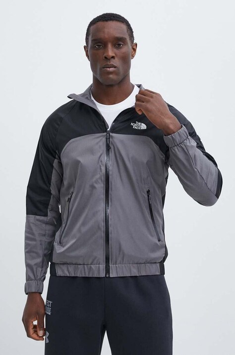 The North Face geaca Wind Shell Full Zip barbati, culoarea gri, de tranzitie, NF0A879FRPI1
