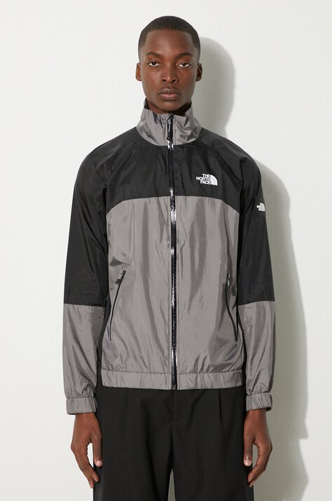 Bunda The North Face Wind Shell Full Zip pánská, šedá barva, přechodná, NF0A879FRPI1