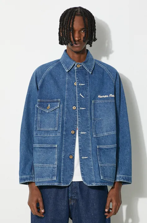 Human Made geaca jeans Denim Coverall Jacket barbati, culoarea albastru marin, de tranzitie, HM27JK017