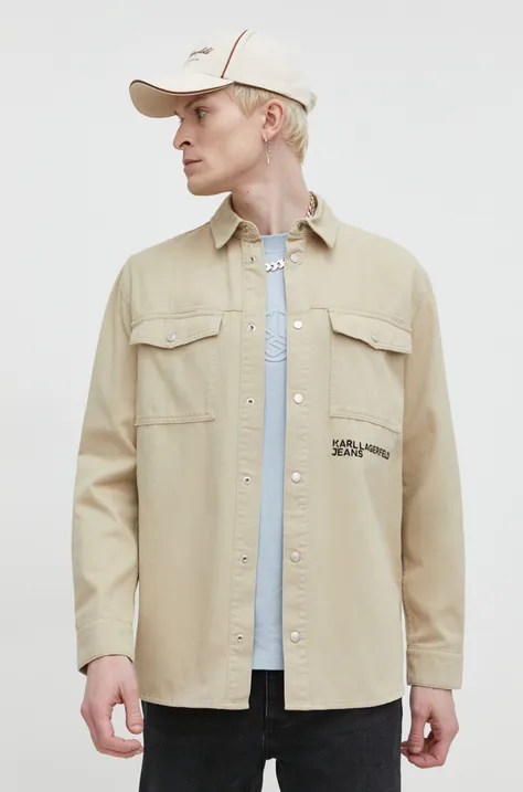 Джинсова куртка Karl Lagerfeld Jeans чоловіча колір бежевий перехідна