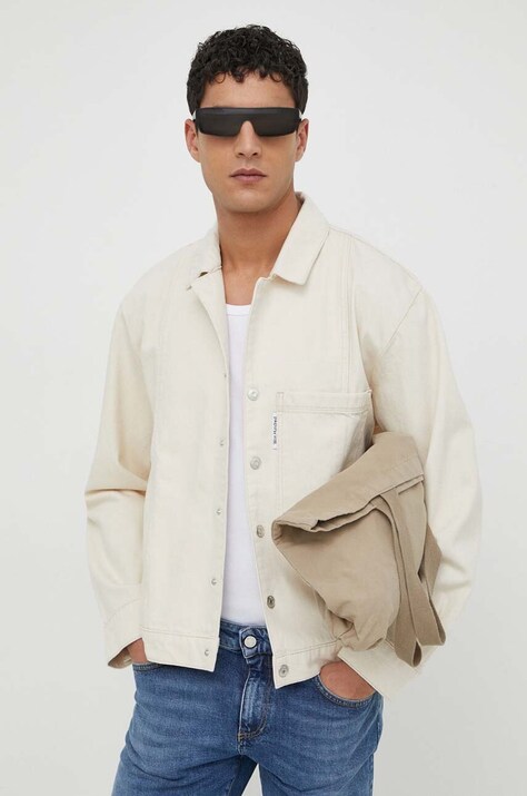 Won Hundred geacă din denim bărbați, culoarea bej, de tranziție, oversized 2888-15147