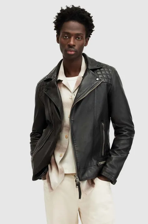 Kožna jakna AllSaints CONROY za muškarce, boja: crna, za prijelazno razdoblje