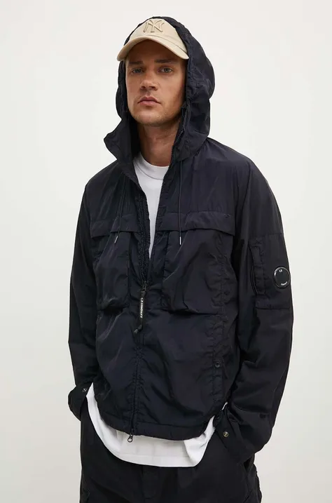 C.P. Company rövid kabát Chrome-R Hooded férfi, sötétkék, átmeneti, oversize, 16CMOW036A005904G