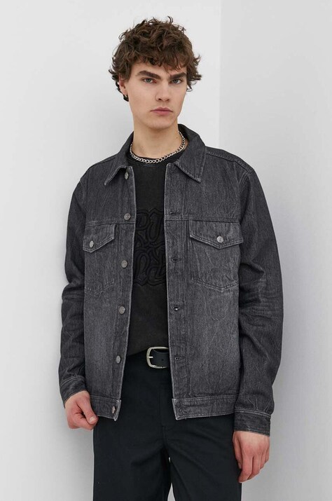 Wood Wood geacă din denim Ivan Denim bărbați, culoarea negru, de tranziție, 12315107.7051