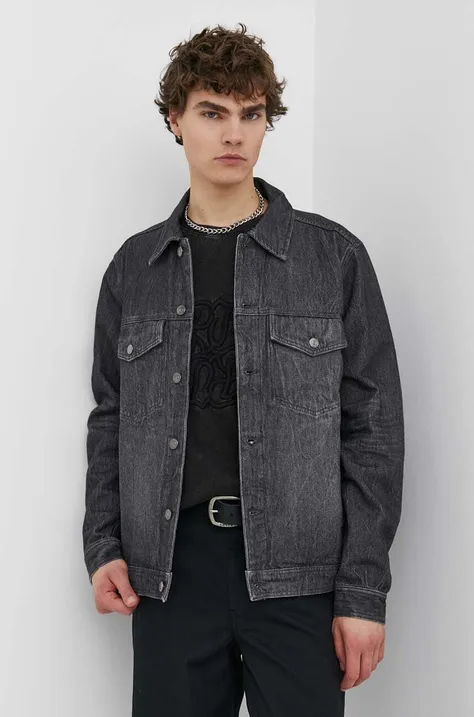 Wood Wood geaca jeans Ivan Denim barbati, culoarea negru, de tranzitie, 12315107.7051